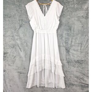 Womens Dress‎ 2X White Maxi Gauzy Beach Coastal Tiered Cottagecore Crochet Fairy